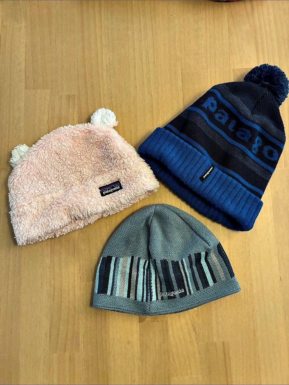 Patagonia Lot of 3 Beanies Fall Vtg 2004, 2014 & 2018 Two Adult & One Toddler